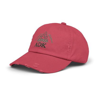 ADK Campfire Hat — Distressed Baseball Cap for Outdoors, Camping & Adirondack Fans