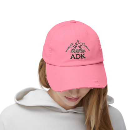 ADK Campfire Hat — Distressed Baseball Cap for Outdoors, Camping & Adirondack Fans