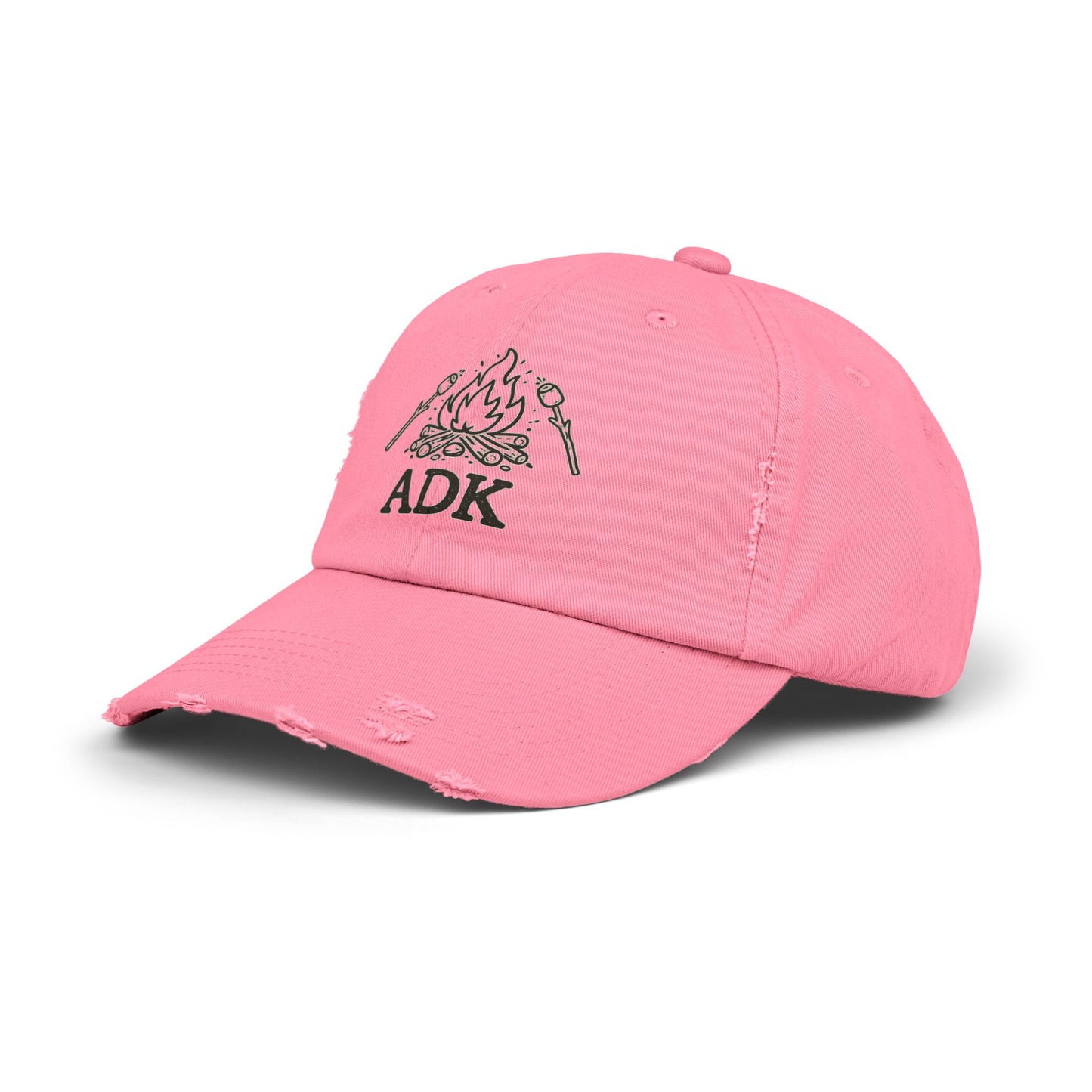 ADK Campfire Hat — Distressed Baseball Cap for Outdoors, Camping & Adirondack Fans