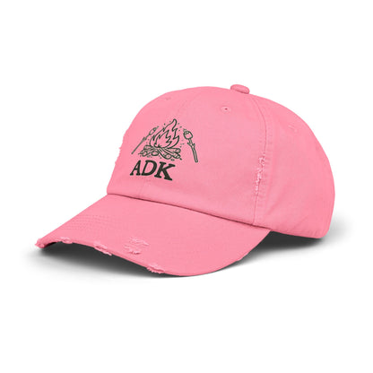 ADK Campfire Hat — Distressed Baseball Cap for Outdoors, Camping & Adirondack Fans