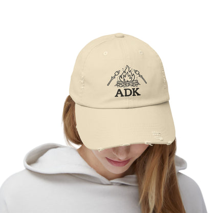 ADK Campfire Hat — Distressed Baseball Cap for Outdoors, Camping & Adirondack Fans