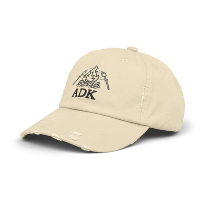 ADK Campfire Hat — Distressed Baseball Cap for Outdoors, Camping & Adirondack Fans